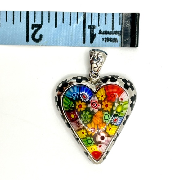 Stainless Steel Millefiori Dimensional Heart Pendant - Picture 3 of 10